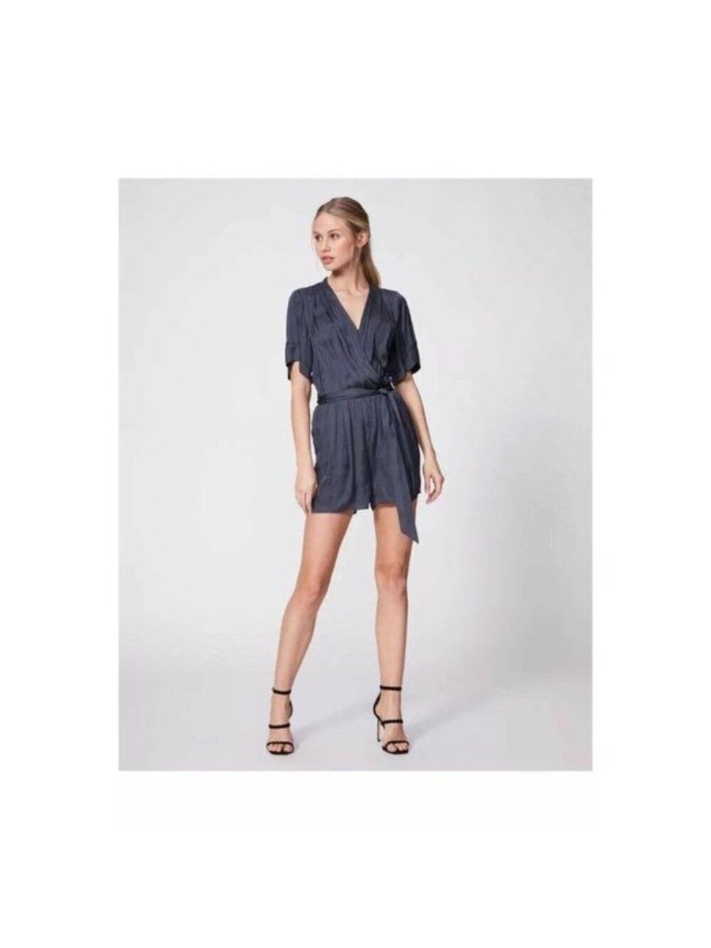 PAIGE Womens Jourdie Romper Periscope Grey Satin Shorts Party V Neck Size Small